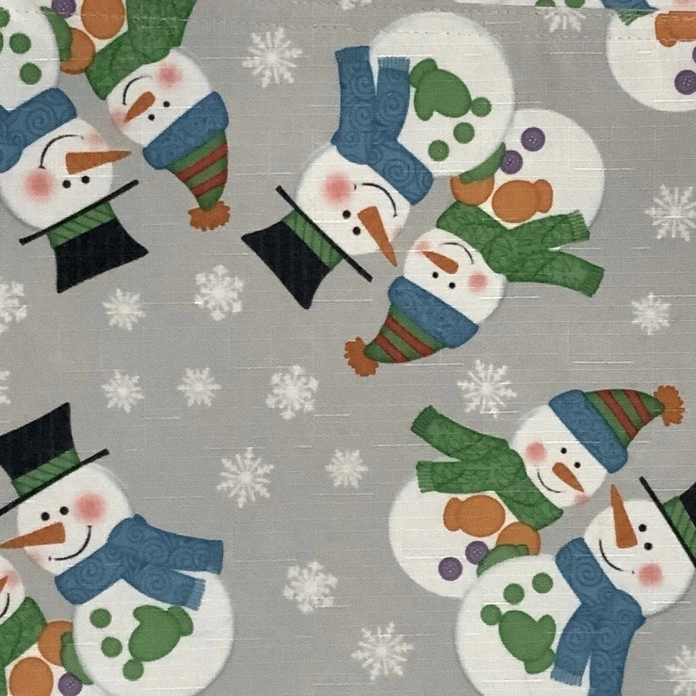 Winter Linen Print Fabric Placemats Snowman Reversible Grey Multi 12 X 18 in